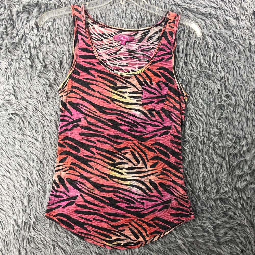 Glo Jeans Tank Top Womens Small Burnout Tiger Stripe Pocket Colorful